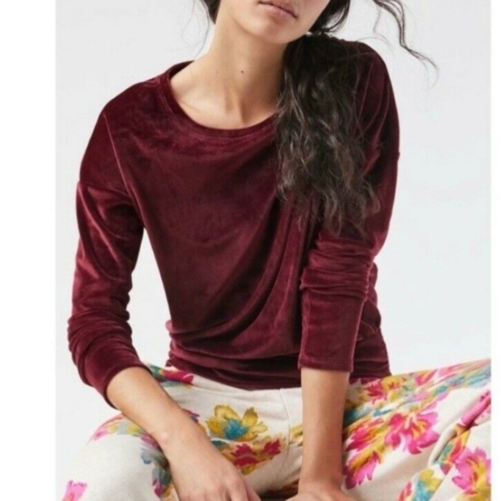 Saturday Sunday Academia burgundy NWT Anthropologie Large Velour Long Sleeve